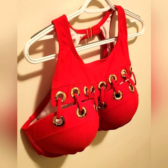 Red Bikini Top w/ Gold/Silver Details - Picture 5 of 13